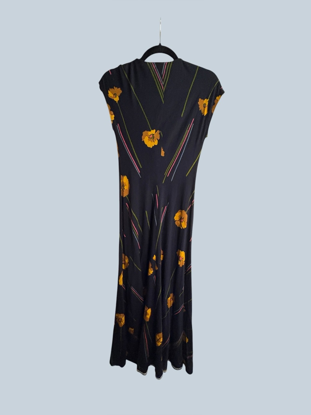 Vintage 70s 80s Handmade Stretch Wool Maxi Dress Floral Black Boho OOAK